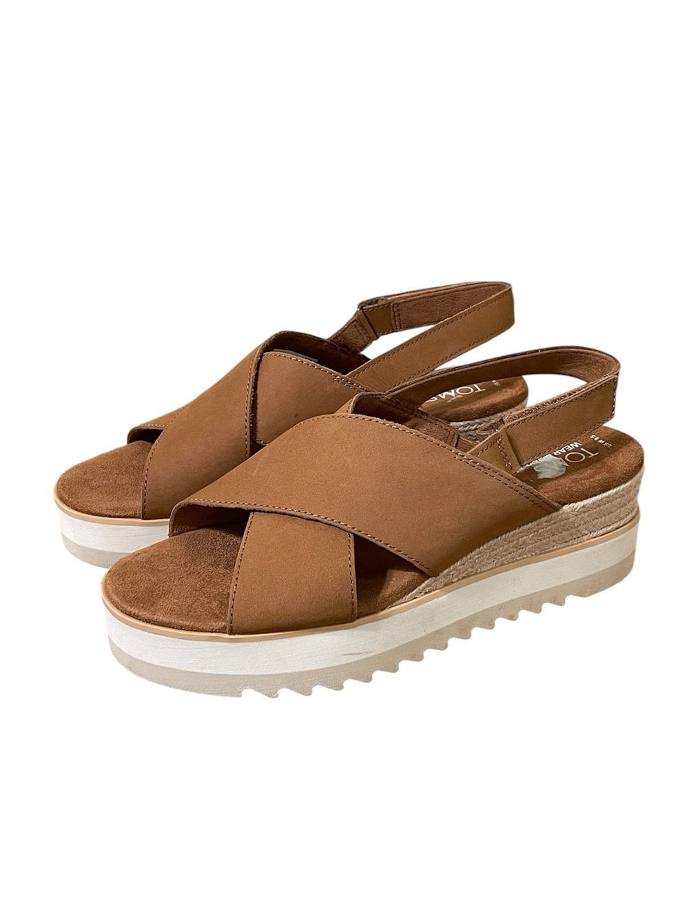 TOMS Diana Crossover Platform Wedge Sandals Leather Upper Coastal Boho Size 9.5